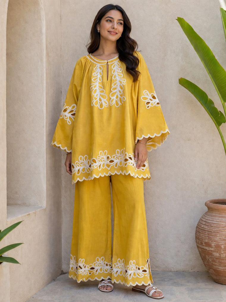 AARVI_CUTWORK CO-ORD SET_MARIGOLD YELLOW
