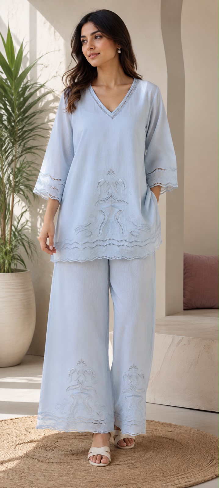 NEERJA-EMBROIDERED CO-ORD-SET ICE BLUE