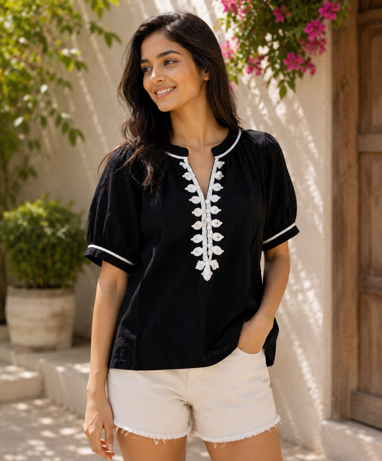 Noir Embroidered Top